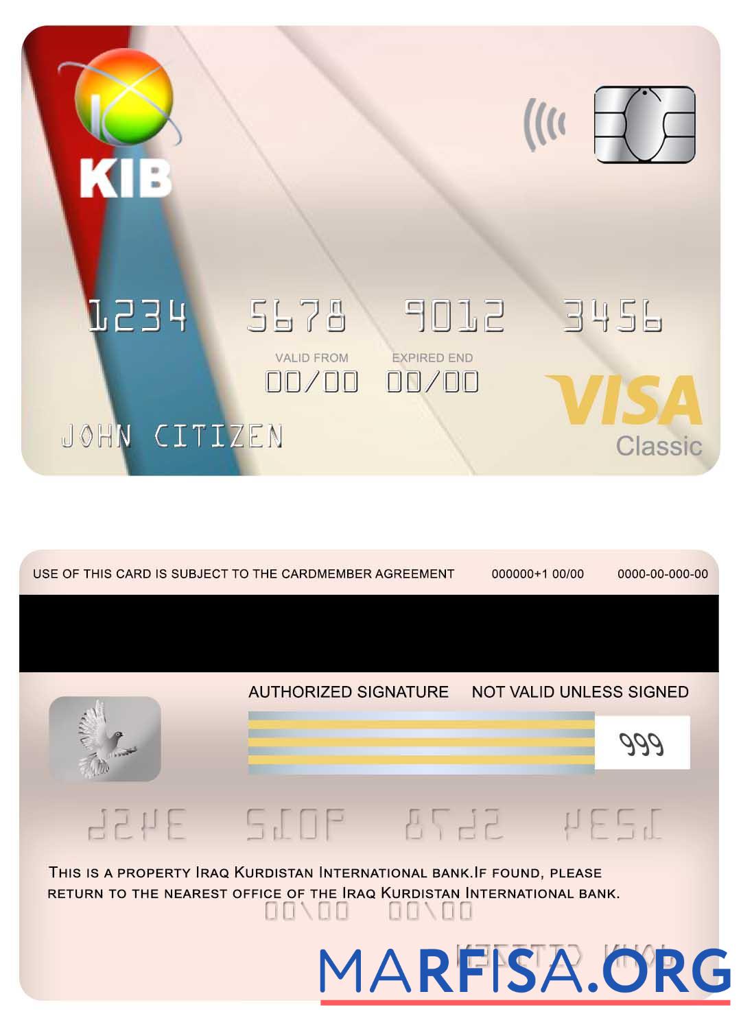 Blank Iraq Kurdistan International Bank visa classic card example